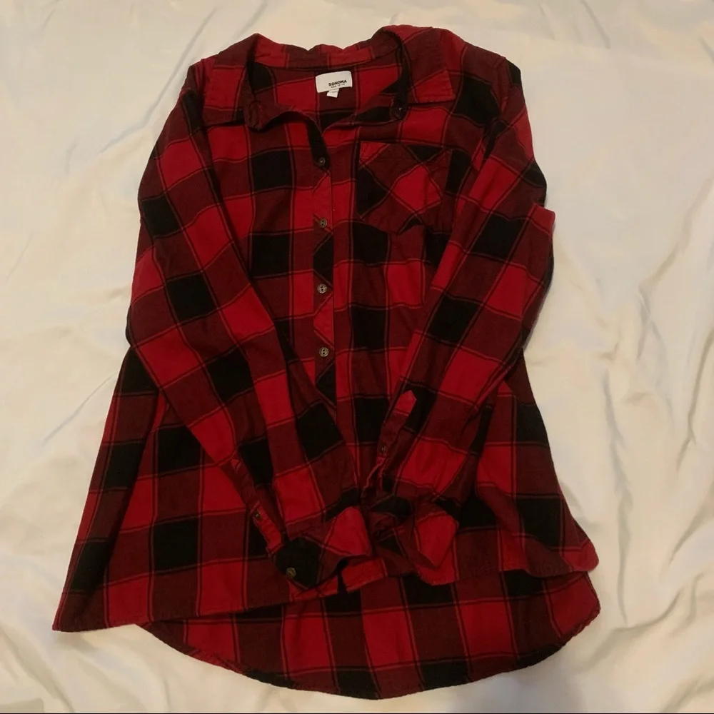 Sonoma Red and Black Checkered Flannel Shirt - Picture 4 of 5